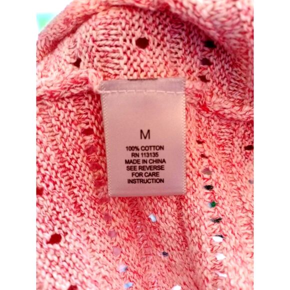 Leo and Nicole Pink Heather 100% Cotton Eyelet Sweater Size M - Picture 4 of 5